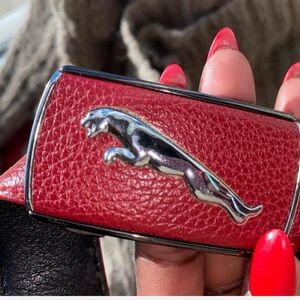 Vintage Jaguar Leaper Auto-Lock Red Leather Belt Ratchet Buckle Y2K